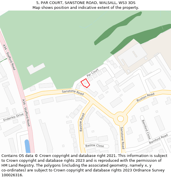 5, PAR COURT, SANSTONE ROAD, WALSALL, WS3 3DS: Location map and indicative extent of plot