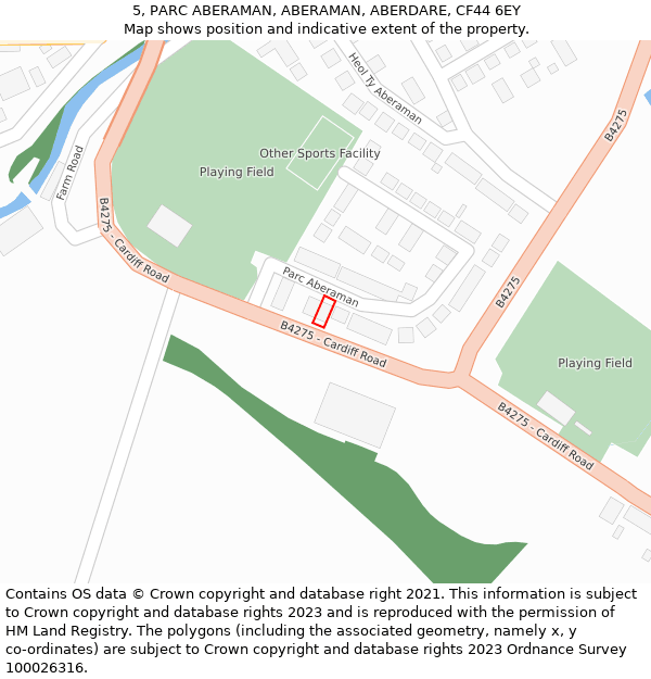 5, PARC ABERAMAN, ABERAMAN, ABERDARE, CF44 6EY: Location map and indicative extent of plot