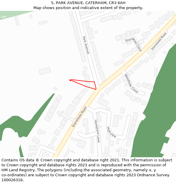 5, PARK AVENUE, CATERHAM, CR3 6AH: Location map and indicative extent of plot