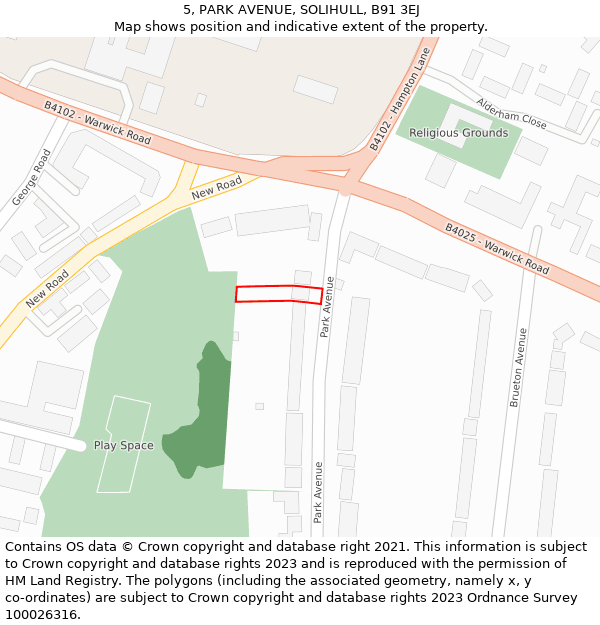 5, PARK AVENUE, SOLIHULL, B91 3EJ: Location map and indicative extent of plot