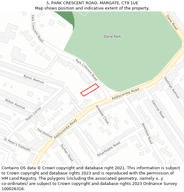 5, PARK CRESCENT ROAD, MARGATE, CT9 1UE: Location map and indicative extent of plot