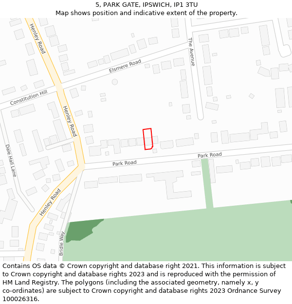 5, PARK GATE, IPSWICH, IP1 3TU: Location map and indicative extent of plot