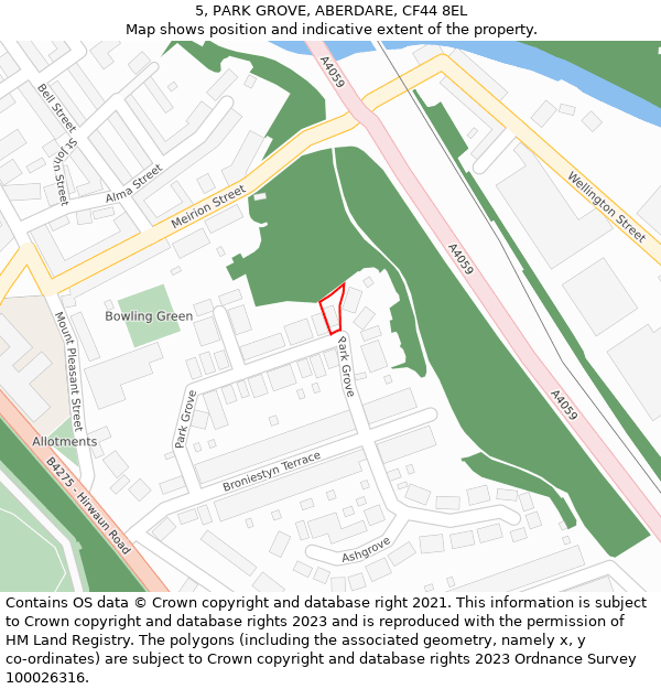 5, PARK GROVE, ABERDARE, CF44 8EL: Location map and indicative extent of plot