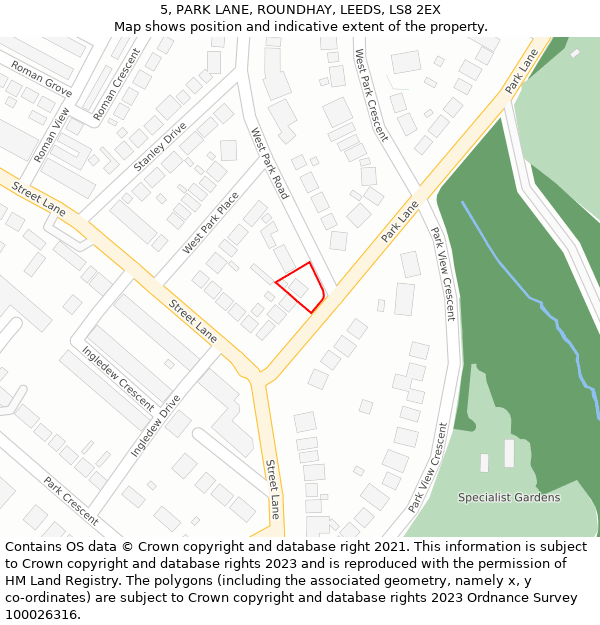 5, PARK LANE, ROUNDHAY, LEEDS, LS8 2EX: Location map and indicative extent of plot