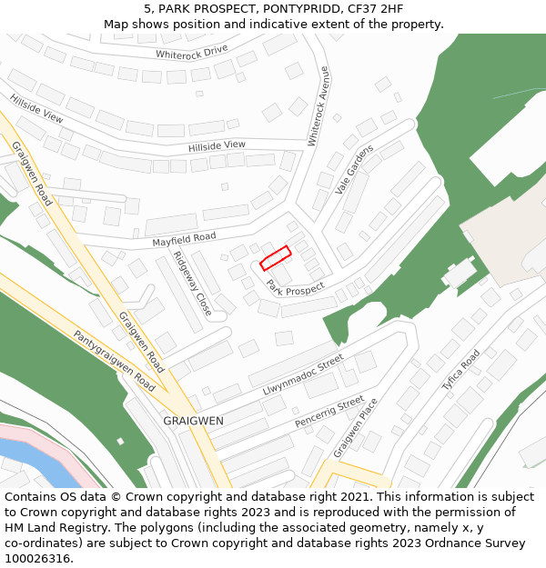 5, PARK PROSPECT, PONTYPRIDD, CF37 2HF: Location map and indicative extent of plot