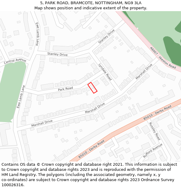 5, PARK ROAD, BRAMCOTE, NOTTINGHAM, NG9 3LA: Location map and indicative extent of plot