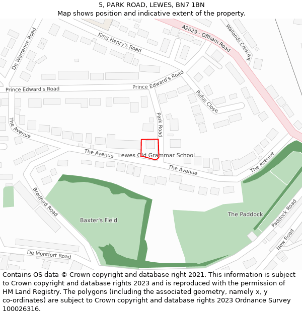 5, PARK ROAD, LEWES, BN7 1BN: Location map and indicative extent of plot