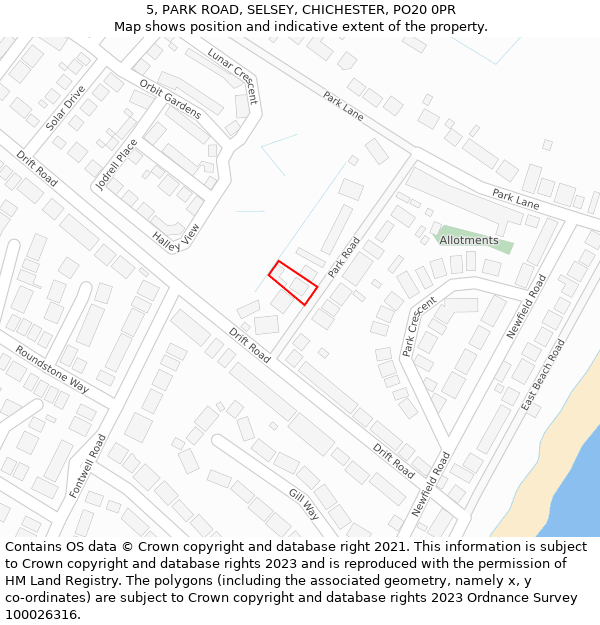 5, PARK ROAD, SELSEY, CHICHESTER, PO20 0PR: Location map and indicative extent of plot