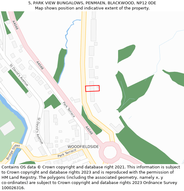 5, PARK VIEW BUNGALOWS, PENMAEN, BLACKWOOD, NP12 0DE: Location map and indicative extent of plot