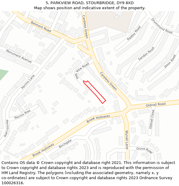 5, PARKVIEW ROAD, STOURBRIDGE, DY9 8XD: Location map and indicative extent of plot
