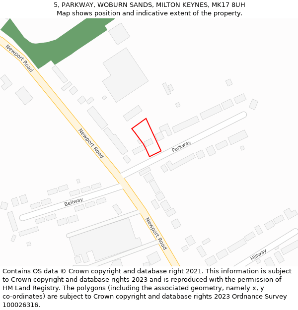 5, PARKWAY, WOBURN SANDS, MILTON KEYNES, MK17 8UH: Location map and indicative extent of plot