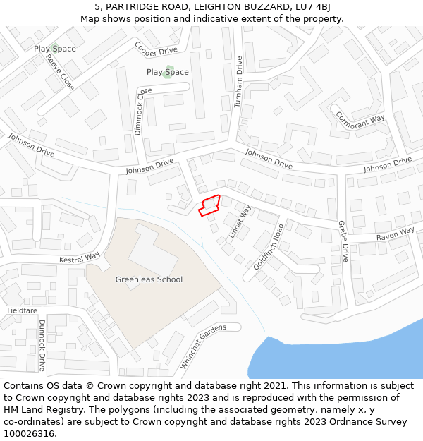 5, PARTRIDGE ROAD, LEIGHTON BUZZARD, LU7 4BJ: Location map and indicative extent of plot