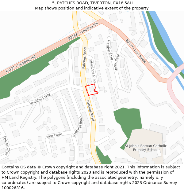 5, PATCHES ROAD, TIVERTON, EX16 5AH: Location map and indicative extent of plot