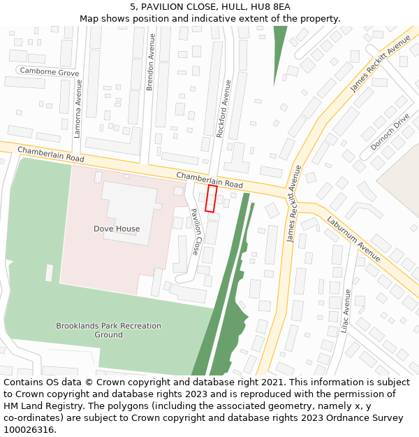 5, PAVILION CLOSE, HULL, HU8 8EA: Location map and indicative extent of plot