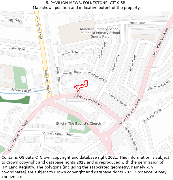 5, PAVILION MEWS, FOLKESTONE, CT19 5RL: Location map and indicative extent of plot