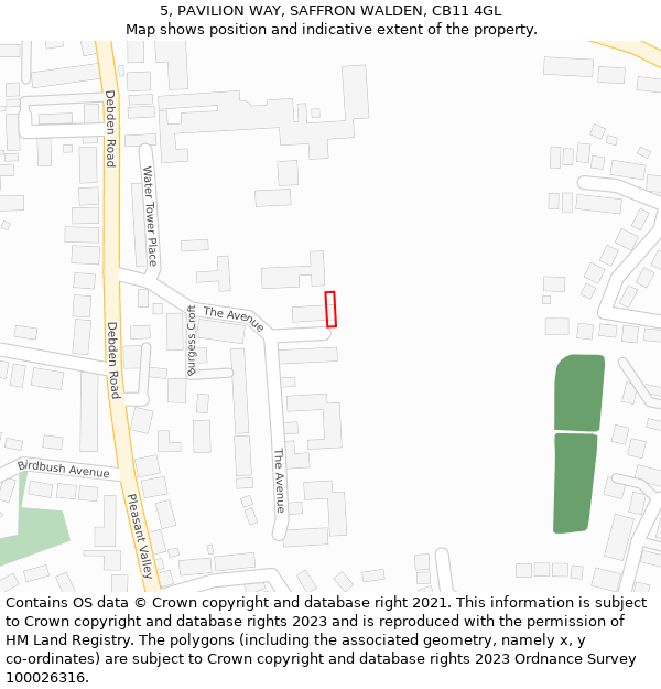 5, PAVILION WAY, SAFFRON WALDEN, CB11 4GL: Location map and indicative extent of plot