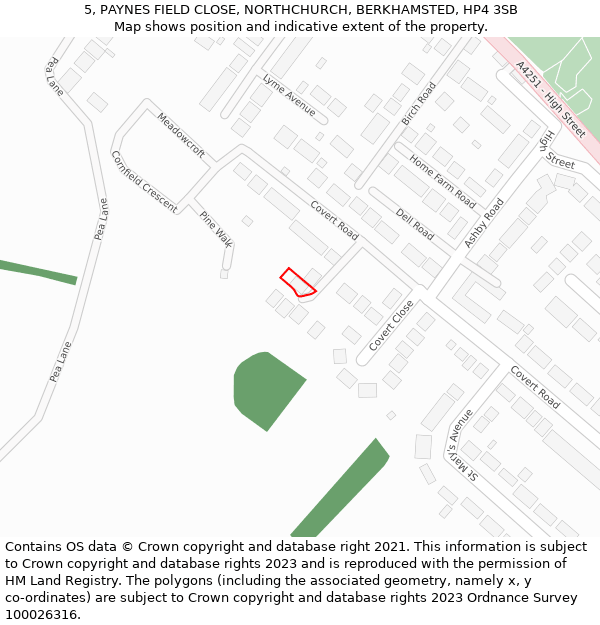 5, PAYNES FIELD CLOSE, NORTHCHURCH, BERKHAMSTED, HP4 3SB: Location map and indicative extent of plot