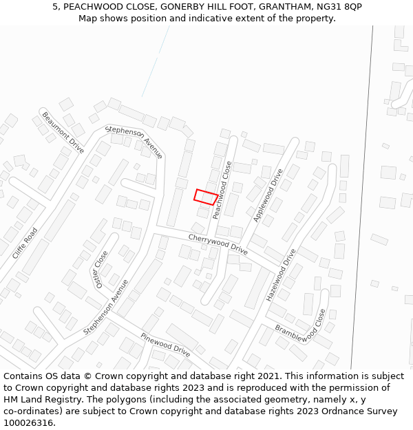 5, PEACHWOOD CLOSE, GONERBY HILL FOOT, GRANTHAM, NG31 8QP: Location map and indicative extent of plot