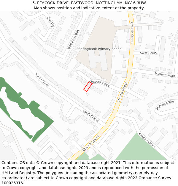 5, PEACOCK DRIVE, EASTWOOD, NOTTINGHAM, NG16 3HW: Location map and indicative extent of plot