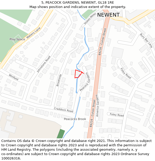 5, PEACOCK GARDENS, NEWENT, GL18 1RE: Location map and indicative extent of plot