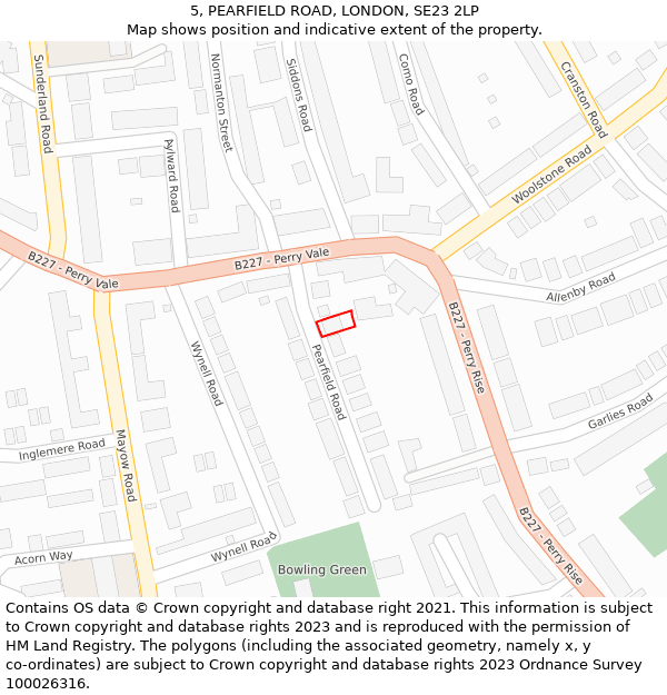 5, PEARFIELD ROAD, LONDON, SE23 2LP: Location map and indicative extent of plot