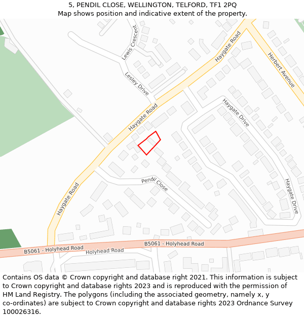 5, PENDIL CLOSE, WELLINGTON, TELFORD, TF1 2PQ: Location map and indicative extent of plot