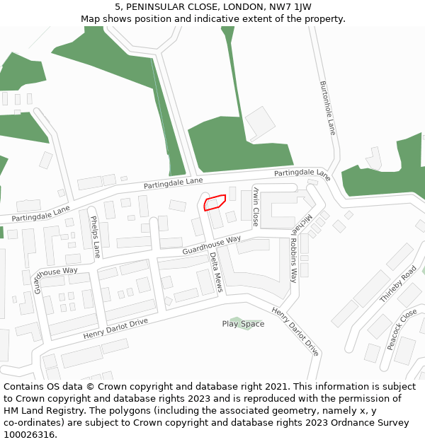 5, PENINSULAR CLOSE, LONDON, NW7 1JW: Location map and indicative extent of plot