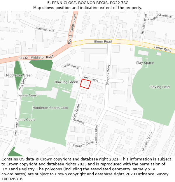 5, PENN CLOSE, BOGNOR REGIS, PO22 7SG: Location map and indicative extent of plot