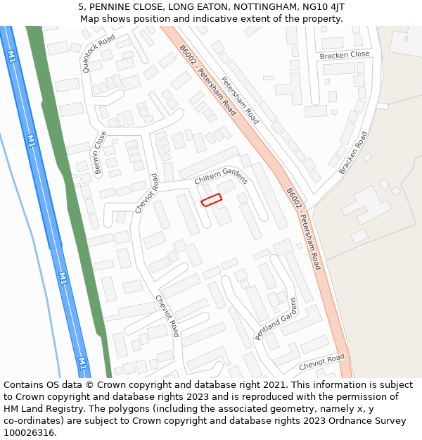 5, PENNINE CLOSE, LONG EATON, NOTTINGHAM, NG10 4JT: Location map and indicative extent of plot