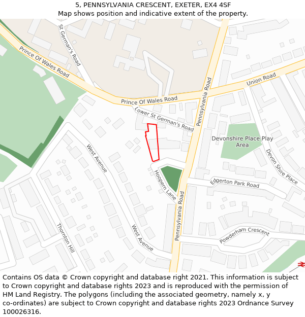 5, PENNSYLVANIA CRESCENT, EXETER, EX4 4SF: Location map and indicative extent of plot