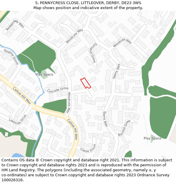 5, PENNYCRESS CLOSE, LITTLEOVER, DERBY, DE23 3WS: Location map and indicative extent of plot