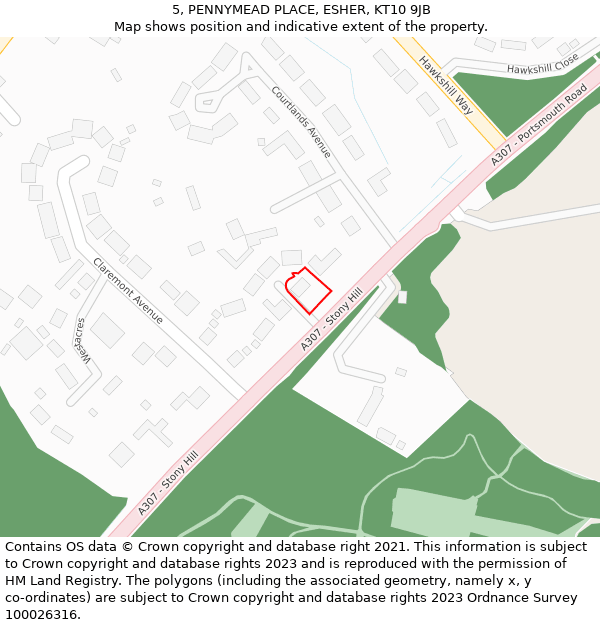 5, PENNYMEAD PLACE, ESHER, KT10 9JB: Location map and indicative extent of plot