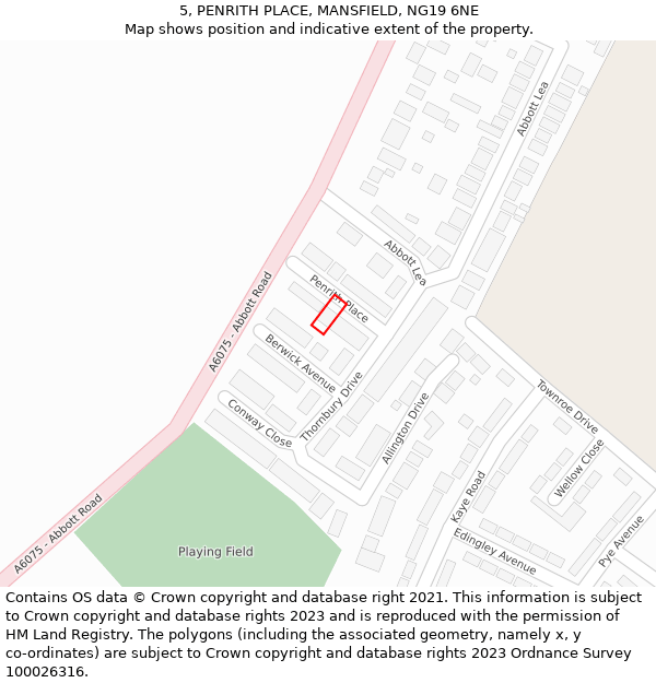5, PENRITH PLACE, MANSFIELD, NG19 6NE: Location map and indicative extent of plot