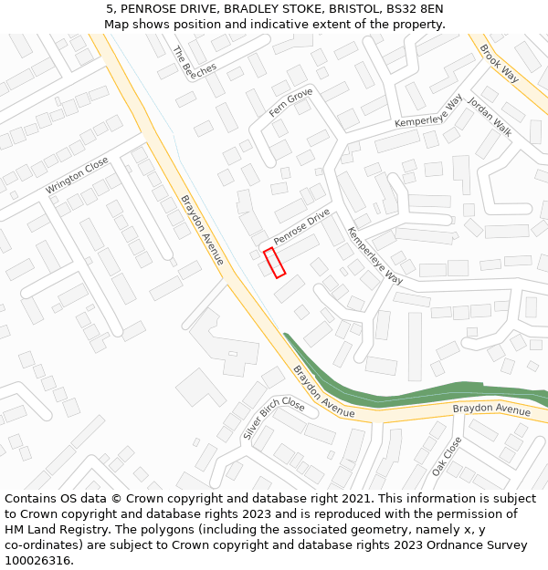 5, PENROSE DRIVE, BRADLEY STOKE, BRISTOL, BS32 8EN: Location map and indicative extent of plot