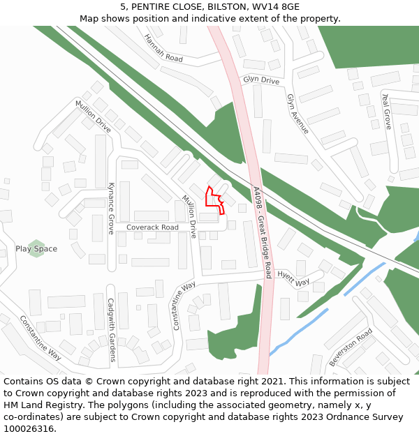 5, PENTIRE CLOSE, BILSTON, WV14 8GE: Location map and indicative extent of plot