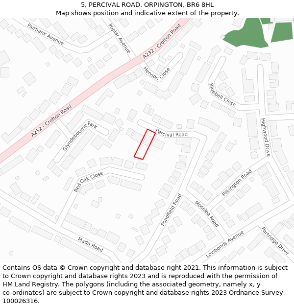 5, PERCIVAL ROAD, ORPINGTON, BR6 8HL: Location map and indicative extent of plot