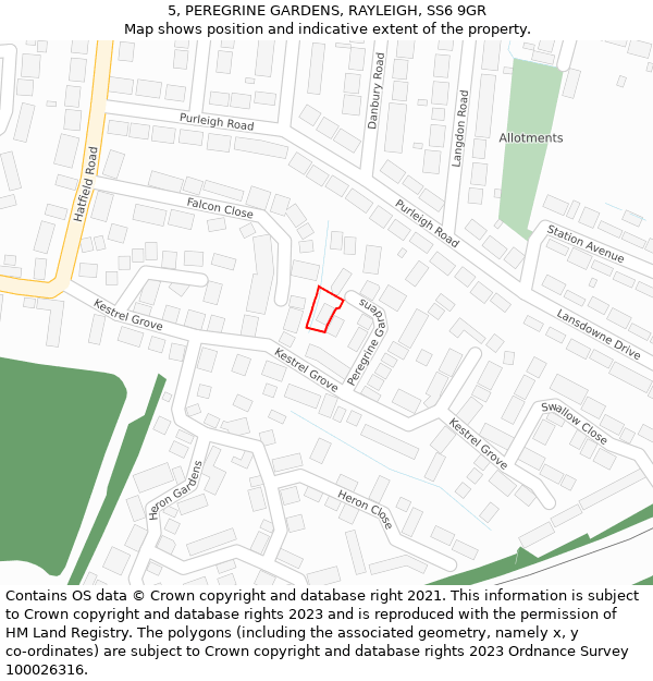 5, PEREGRINE GARDENS, RAYLEIGH, SS6 9GR: Location map and indicative extent of plot