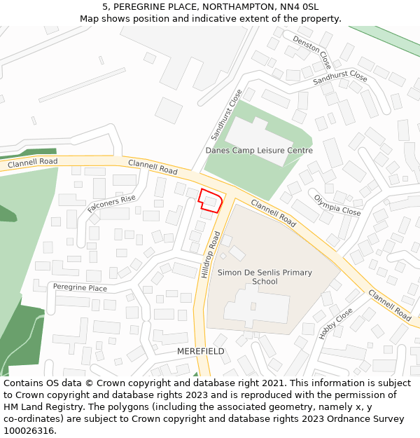5, PEREGRINE PLACE, NORTHAMPTON, NN4 0SL: Location map and indicative extent of plot