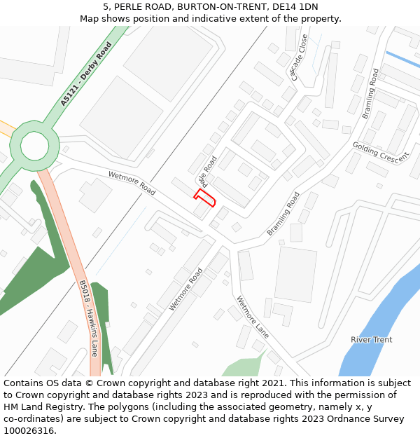 5, PERLE ROAD, BURTON-ON-TRENT, DE14 1DN: Location map and indicative extent of plot