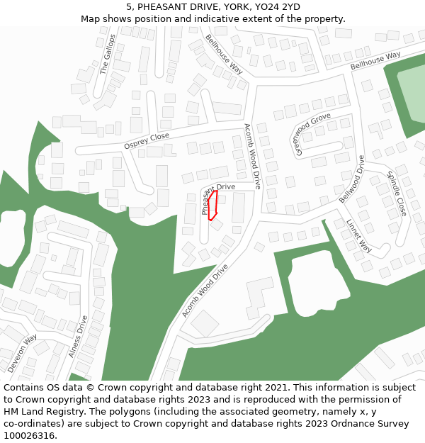 5, PHEASANT DRIVE, YORK, YO24 2YD: Location map and indicative extent of plot
