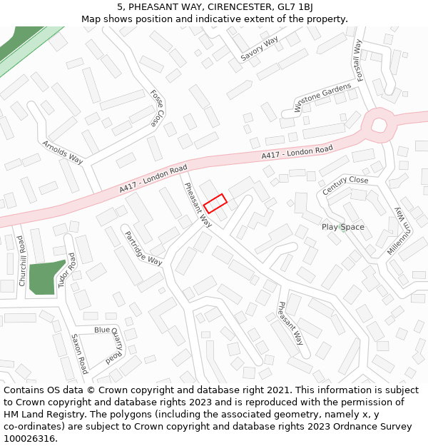 5, PHEASANT WAY, CIRENCESTER, GL7 1BJ: Location map and indicative extent of plot