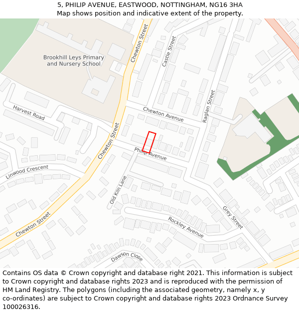 5, PHILIP AVENUE, EASTWOOD, NOTTINGHAM, NG16 3HA: Location map and indicative extent of plot