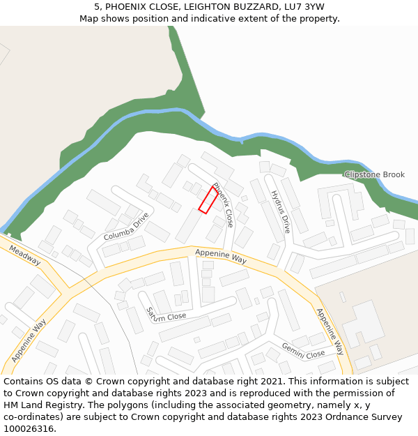 5, PHOENIX CLOSE, LEIGHTON BUZZARD, LU7 3YW: Location map and indicative extent of plot