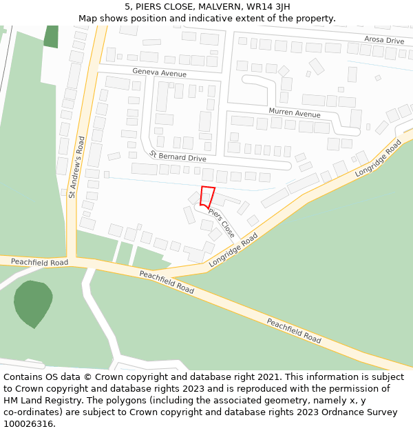 5, PIERS CLOSE, MALVERN, WR14 3JH: Location map and indicative extent of plot