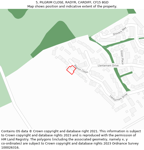 5, PILGRIM CLOSE, RADYR, CARDIFF, CF15 8GD: Location map and indicative extent of plot
