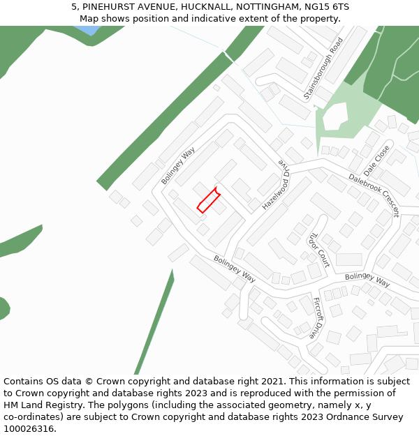 5, PINEHURST AVENUE, HUCKNALL, NOTTINGHAM, NG15 6TS: Location map and indicative extent of plot