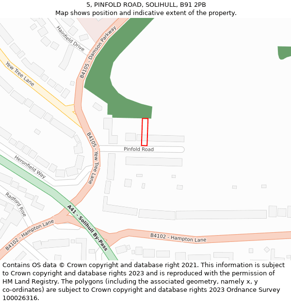 5, PINFOLD ROAD, SOLIHULL, B91 2PB: Location map and indicative extent of plot