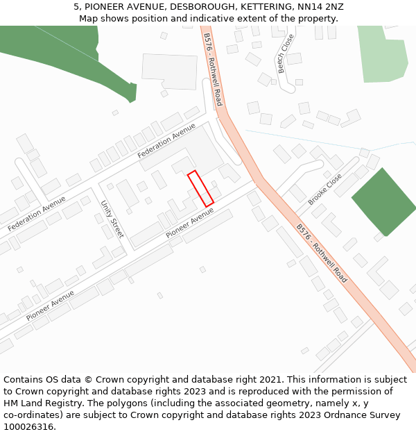 5, PIONEER AVENUE, DESBOROUGH, KETTERING, NN14 2NZ: Location map and indicative extent of plot