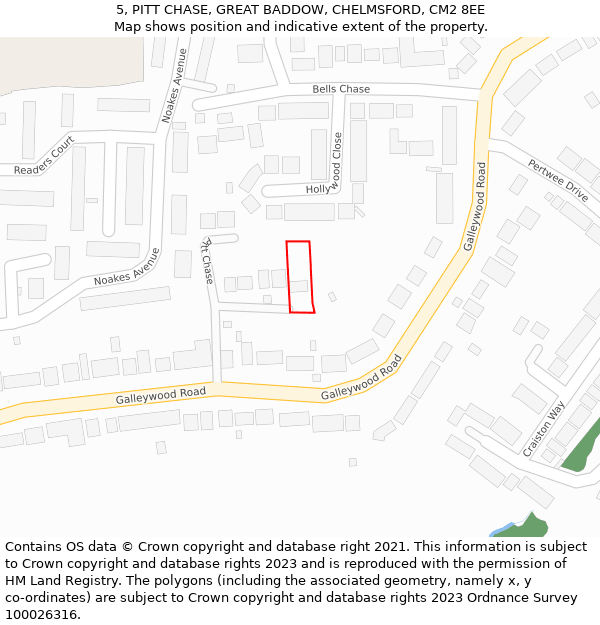 5, PITT CHASE, GREAT BADDOW, CHELMSFORD, CM2 8EE: Location map and indicative extent of plot