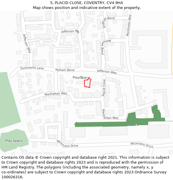 5, PLACID CLOSE, COVENTRY, CV4 9HA: Location map and indicative extent of plot